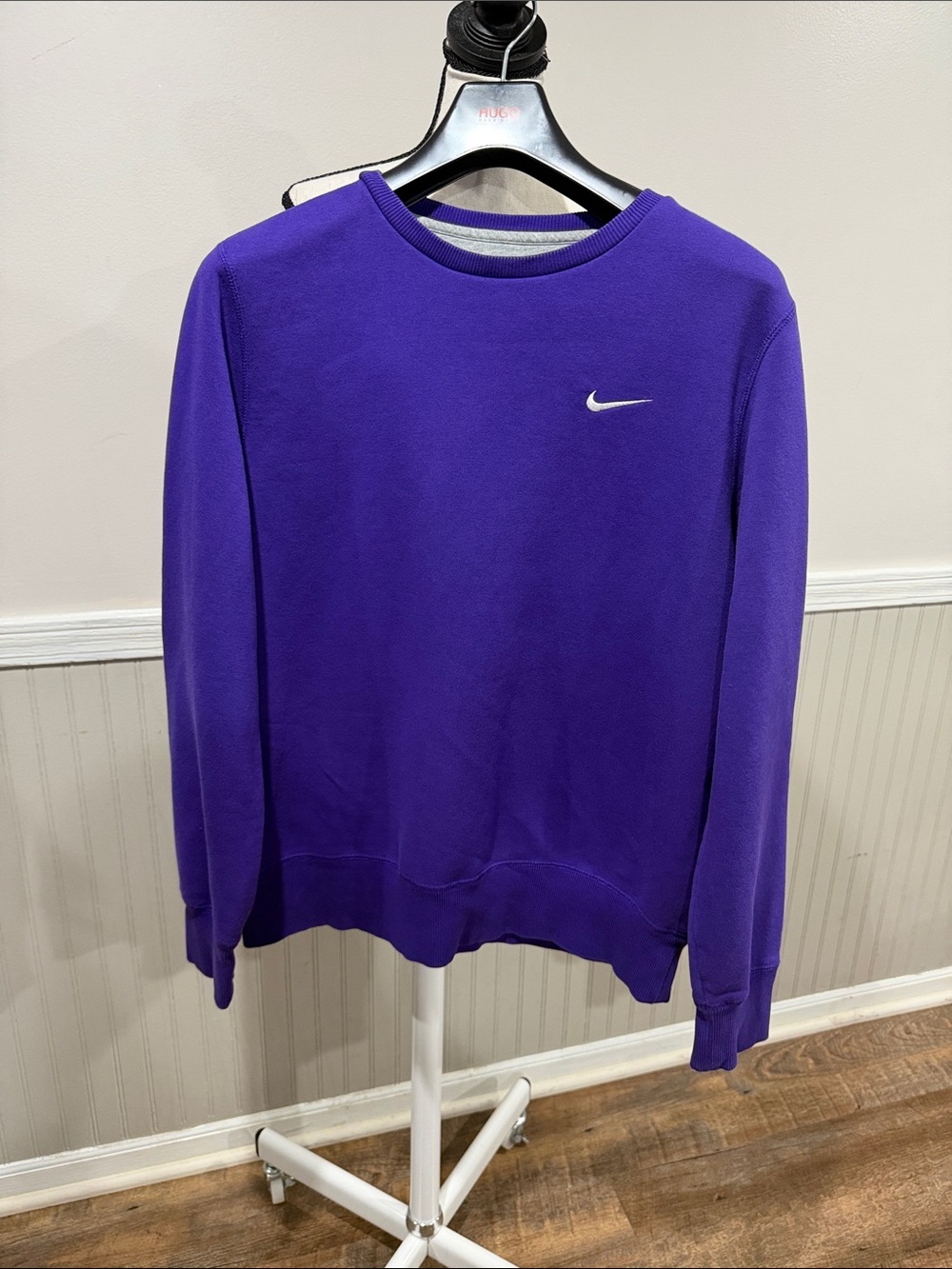 Nike Men's Purple Crewneck Sweatshirt with White Swoosh Vintage